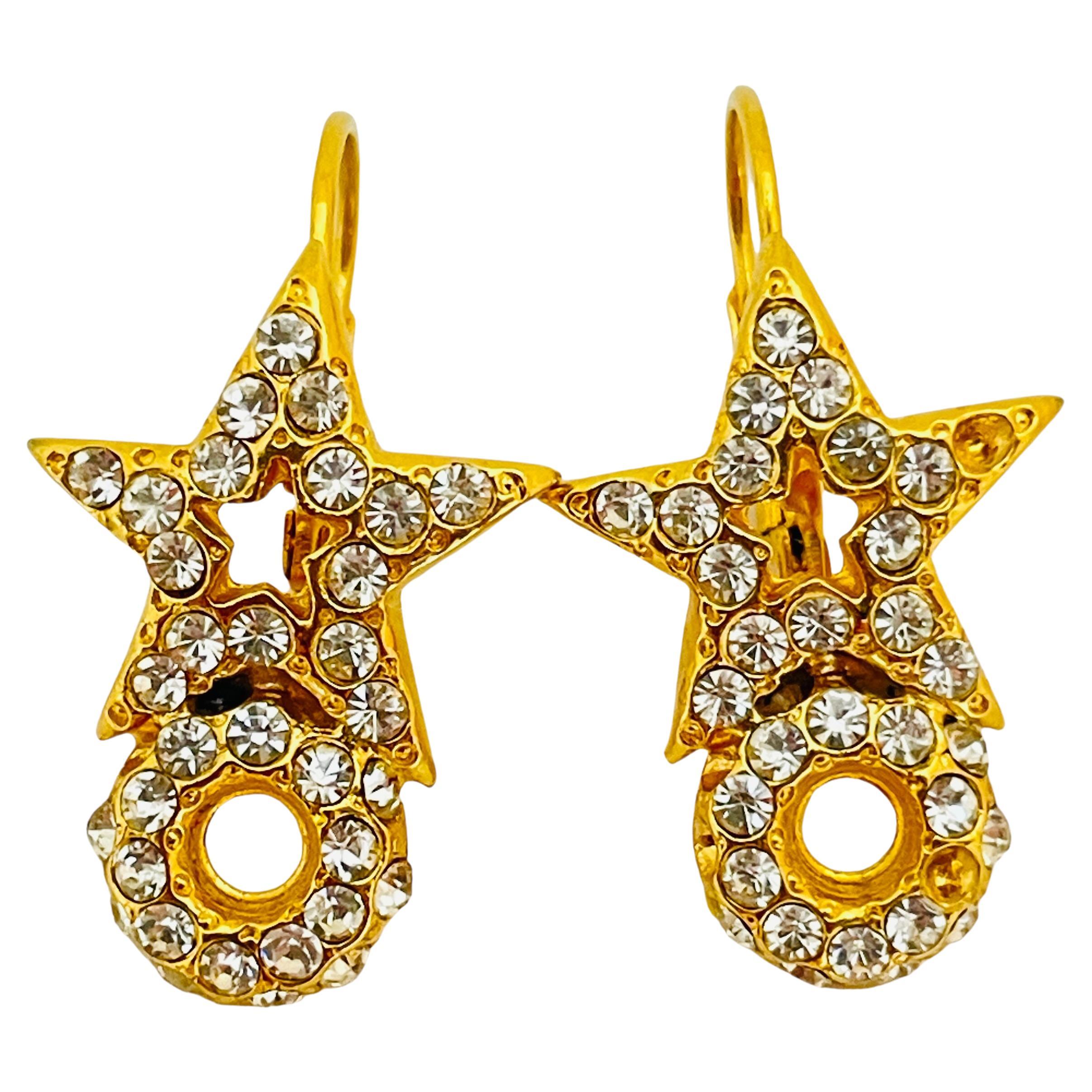 Vintage gold crystal designer runway  earrings