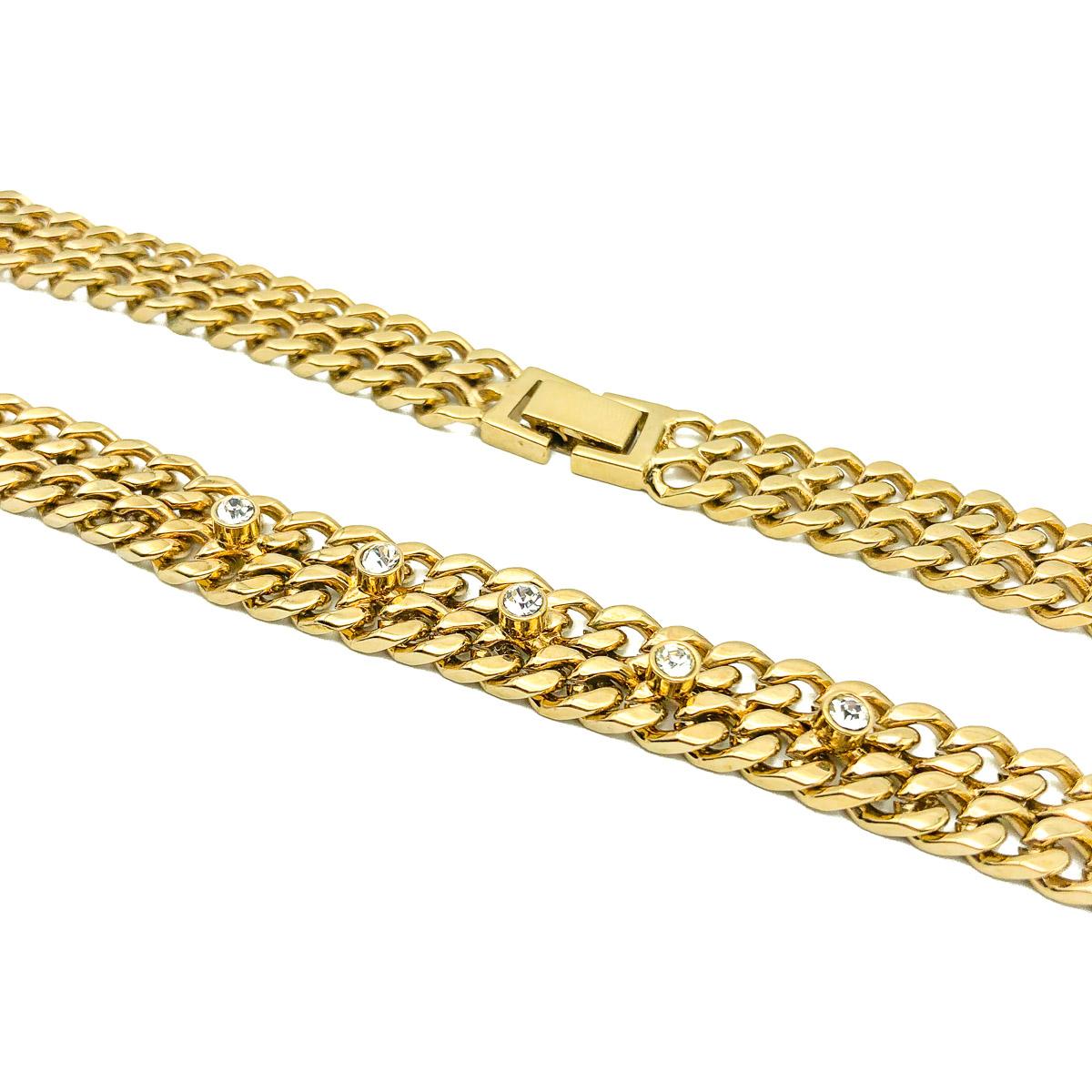 da uomo o donna Collare a catena con cristalli d'oro vintage anni '90 in vendita