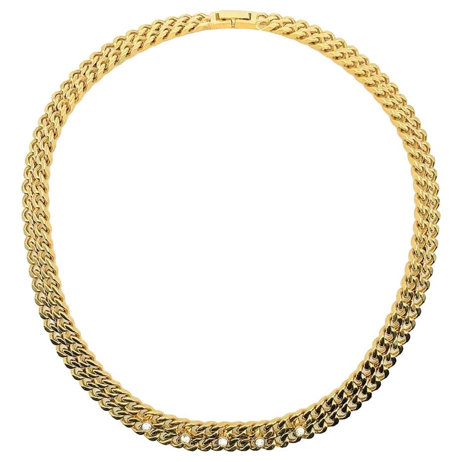 Vintage Gold Crystal Embellished Chain Collar 1990s For Sale