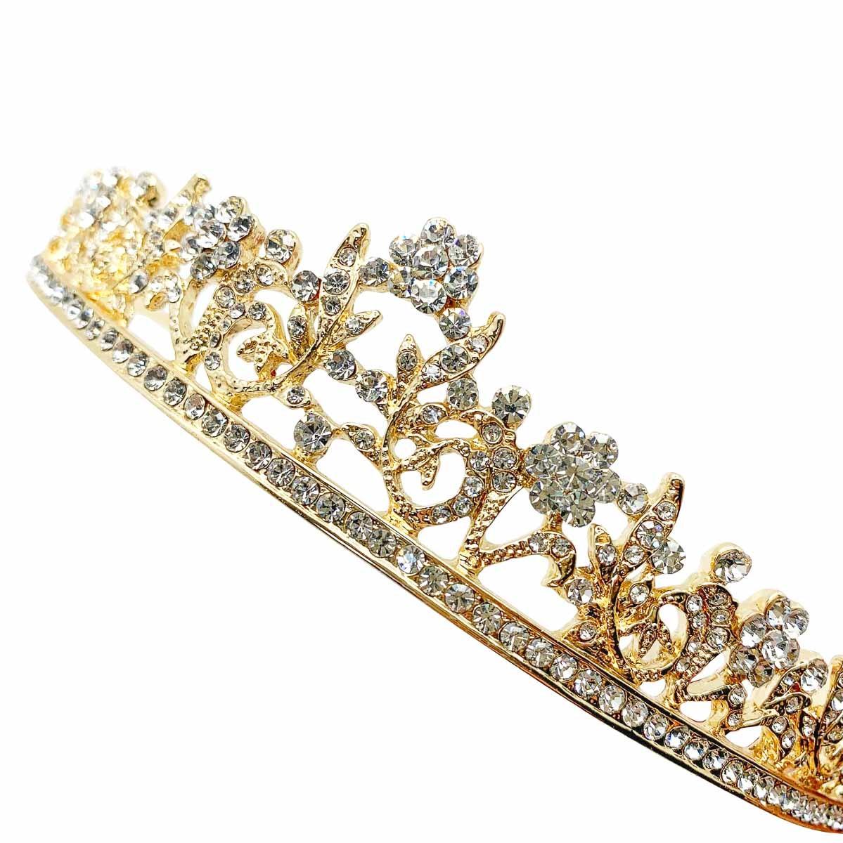 Women's or Men's vintage gold & crystal floral tiara 1990s