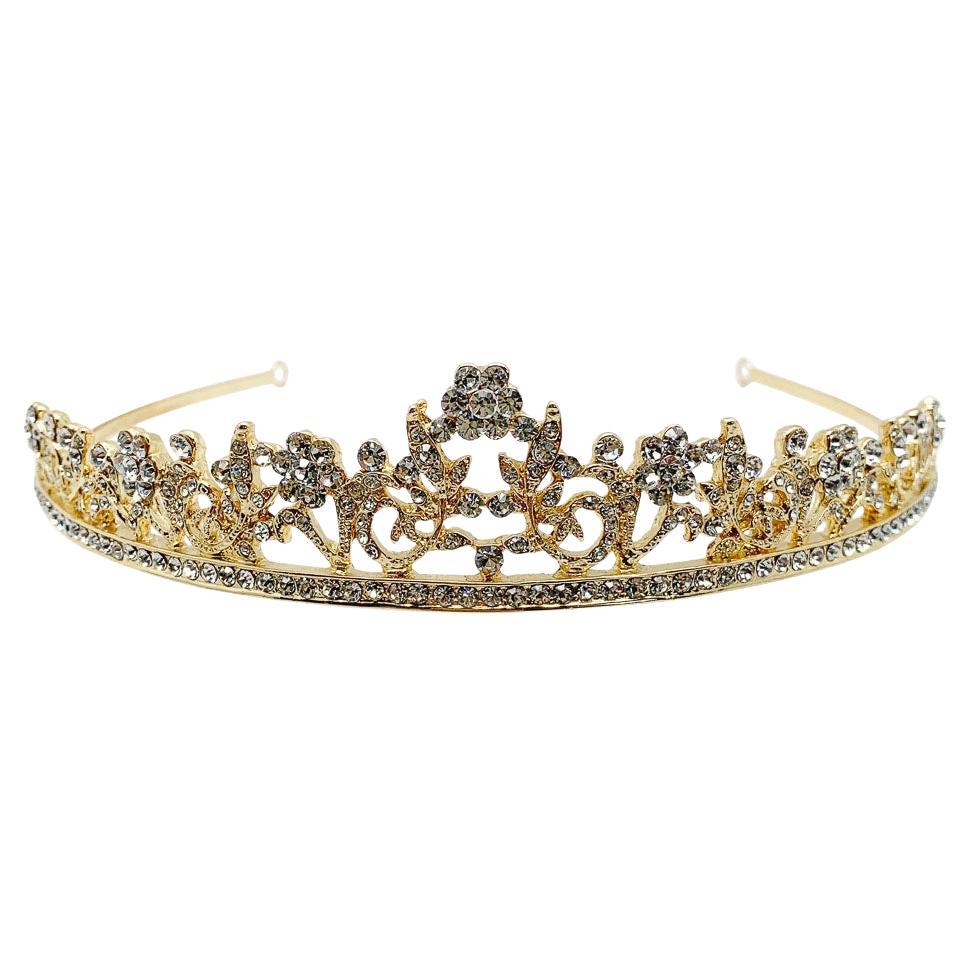 vintage gold & crystal floral tiara 1990s