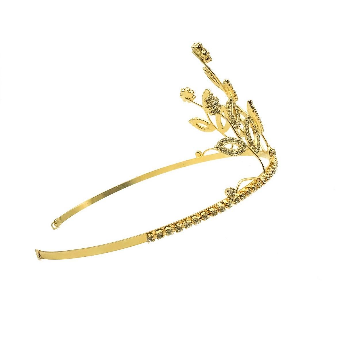 Tiara haute fleur vintage en or et cristal des années 1990 Bon état - En vente à Wilmslow, GB