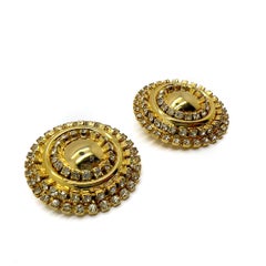 Vintage Gold & Crystal Statement Bullseye Earrings 1980s