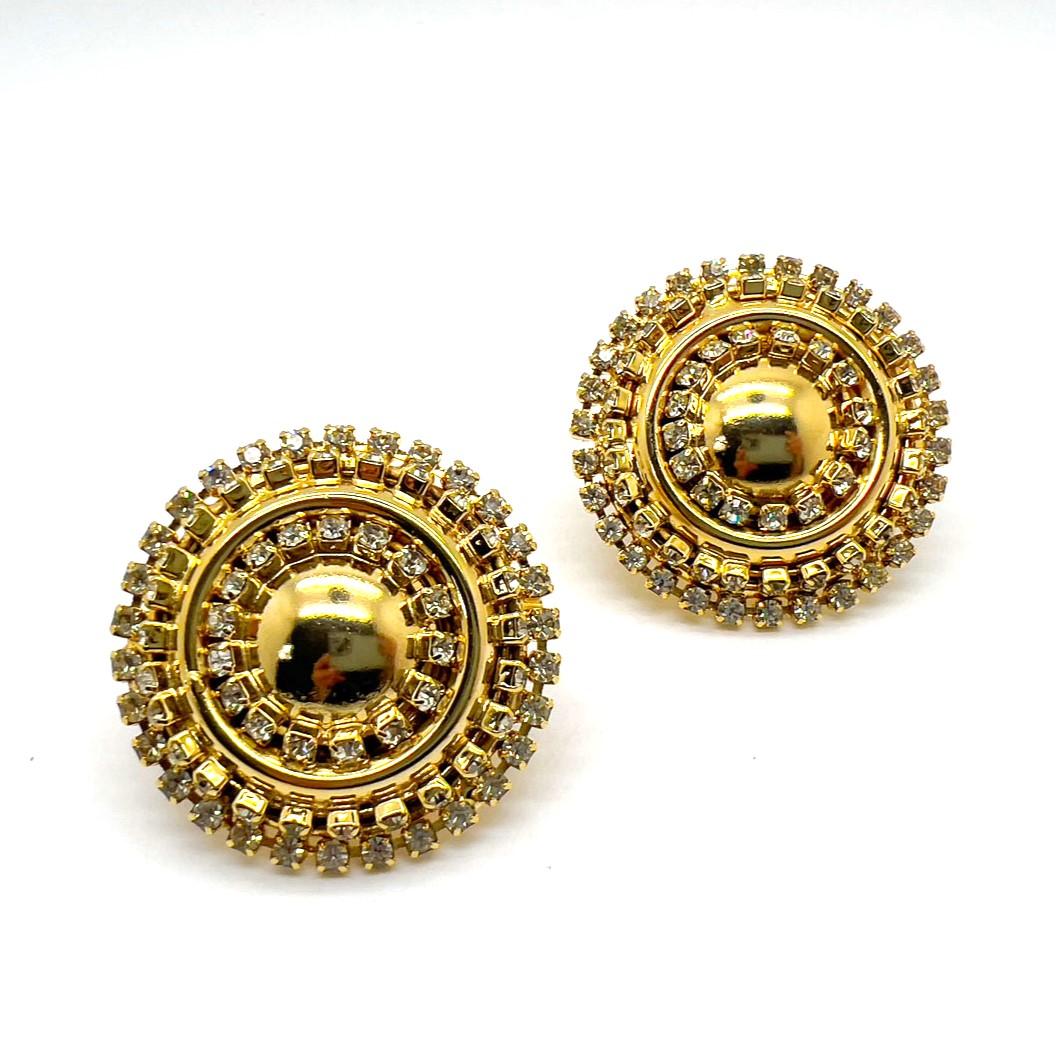 Vintage Gold & Crystal Statement Bullseye Earrings 1980s In Good Condition For Sale In Wilmslow, GB