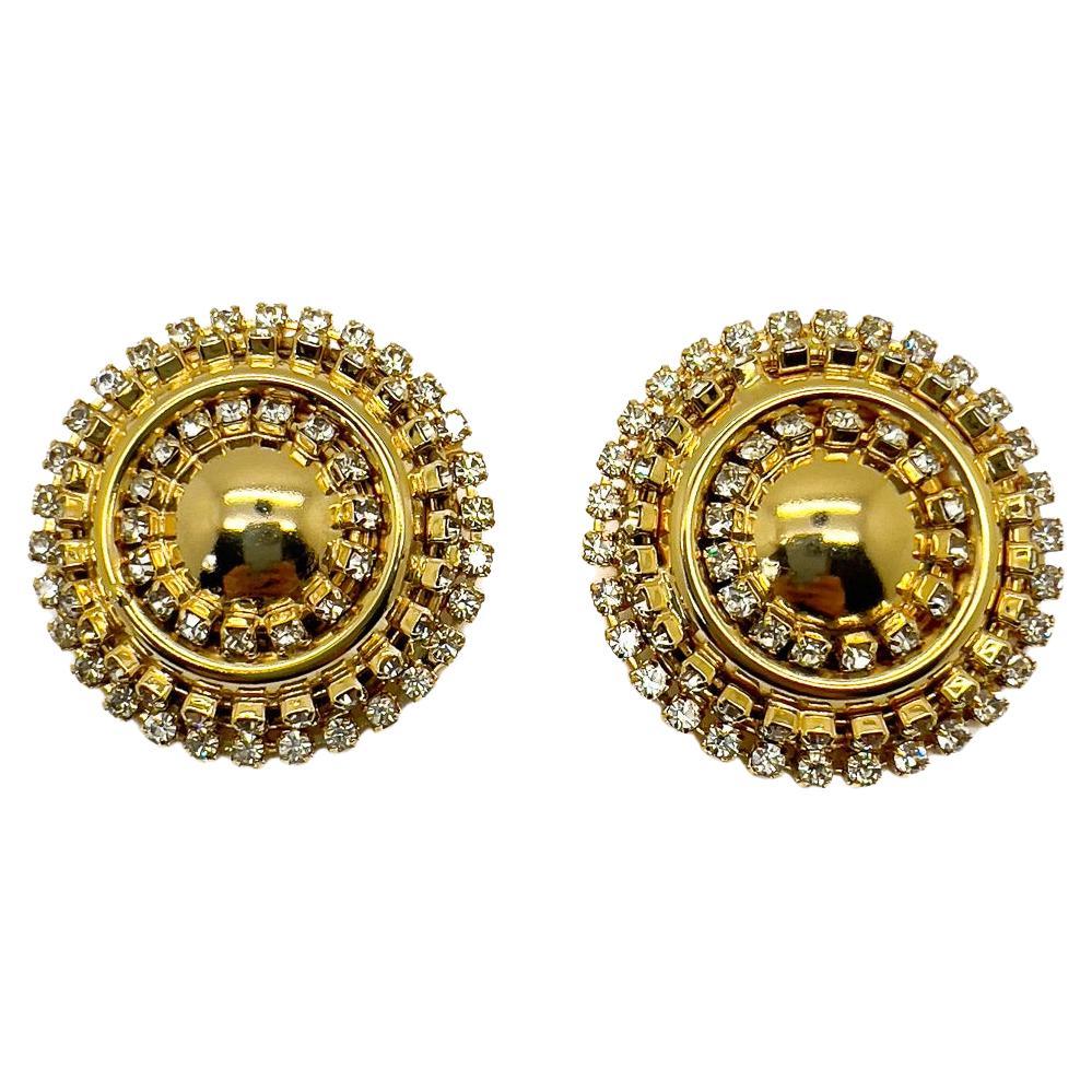 Vintage Gold & Crystal Statement Bullseye Earrings 1980s For Sale