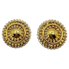 Vintage Gold & Crystal Statement Bullseye Earrings 1980s