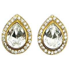 Vintage Gold & Kristall Tropfenohrringe 1980er Jahre