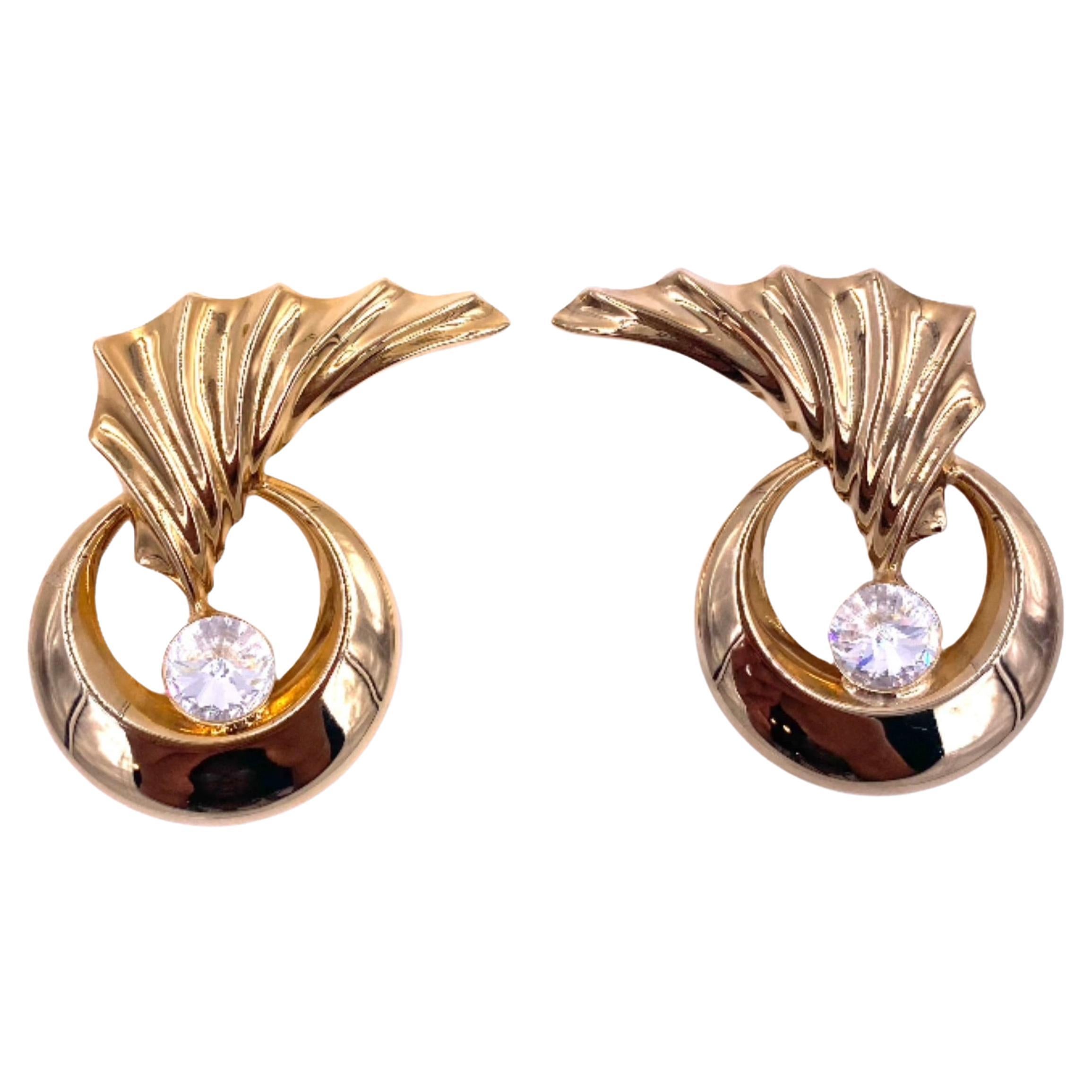 Vintage Gold Crystal Wing Climber Earrings For Sale