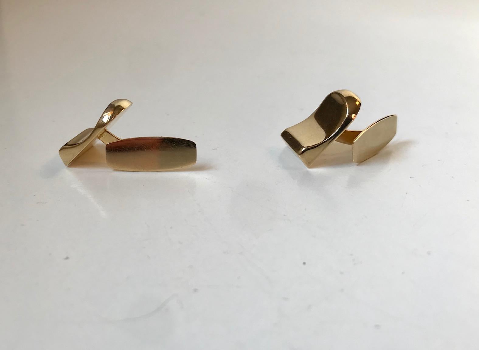 Mid-Century Modern Vintage Gold Cufflinks from Bernhard Hertz, Denmark, 1970s For Sale