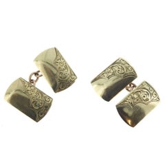 Vintage Gold Cufflinks from the 1950s, Retro Style with Elegant Engraving