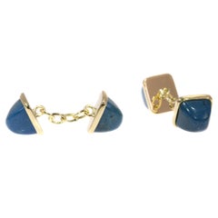 Vintage Gold Cufflinks Set with Pain Du Sucre Cabochon Cut Chrysocolla
