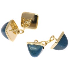 Vintage Gold Cufflinks Set with Pain Du Sucre Cabochon Cut Chrysocolla