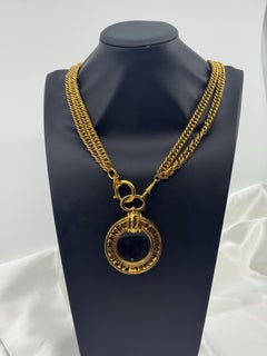 Vintage Gold Cutout "CHANEL" Letter Magnifying Glass Multi Strand Chain Necklace