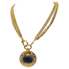 Vintage Gold Cutout "CHANEL" Letter Magnifying Glass Multi Strand Chain Necklace