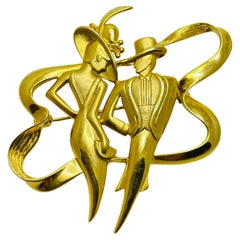 Broche de diseño pareja de baile oro vintage