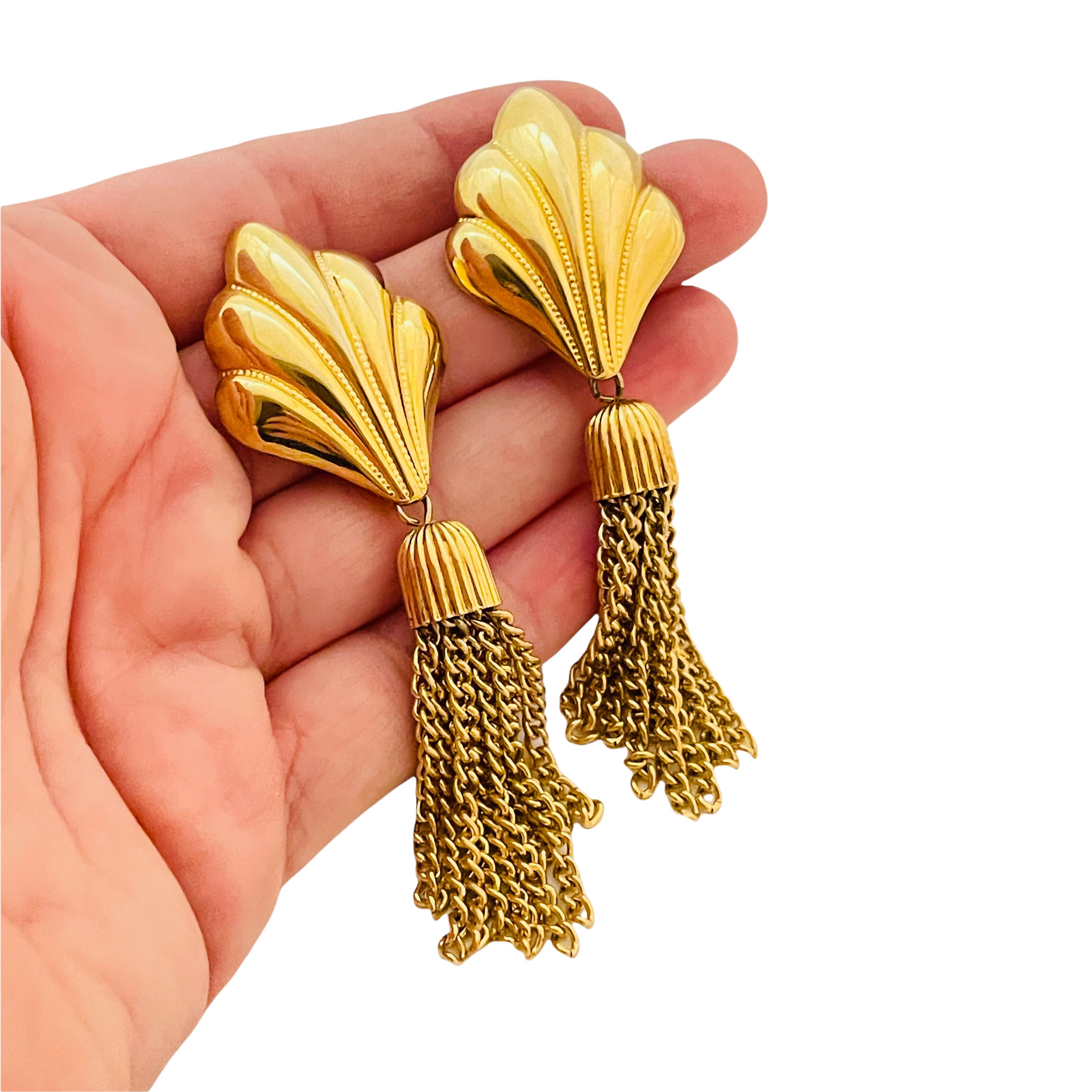 Women's Vintage gold dangle multi chain designer runway earrings For Sale