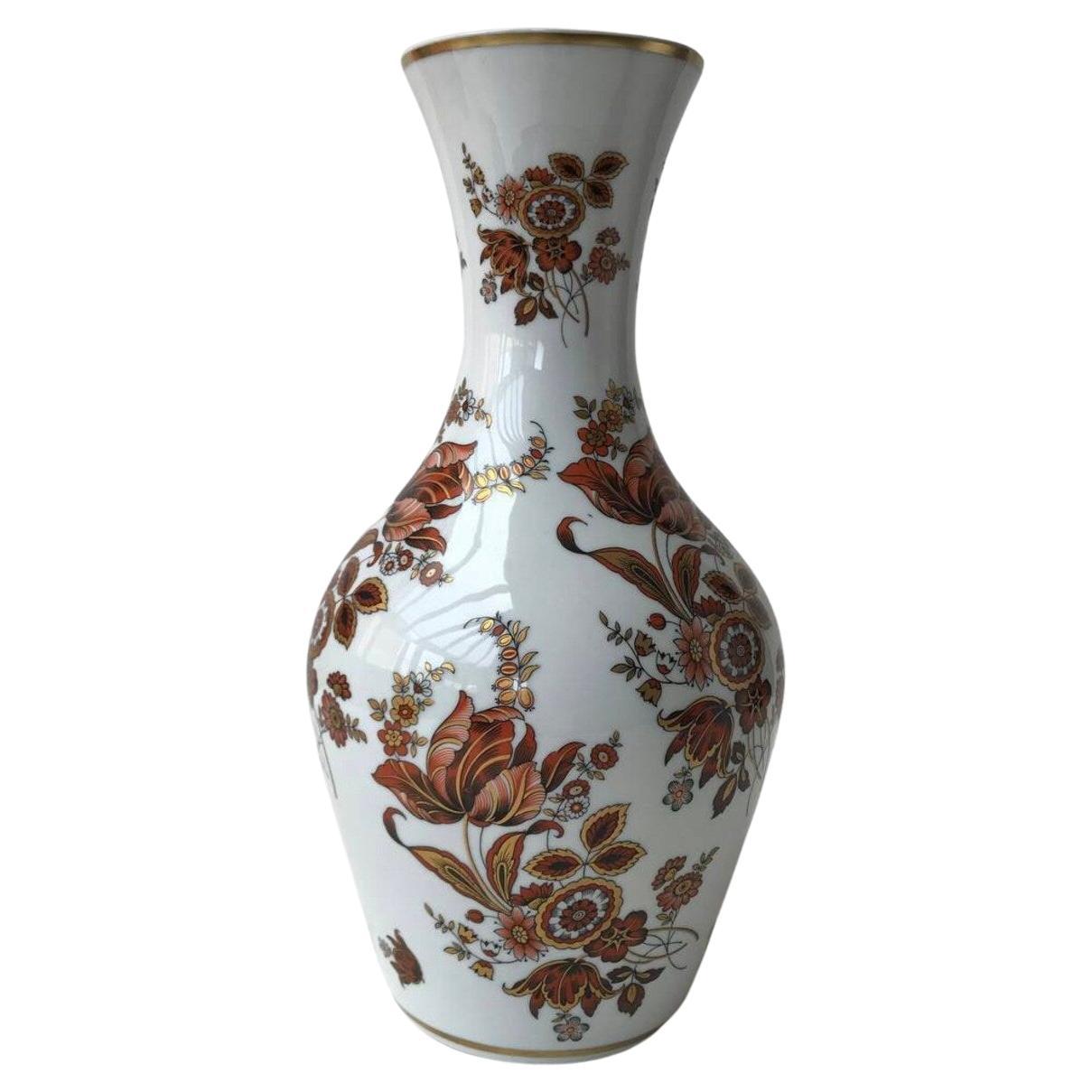 Vintage-Vase mit Golddekor aus Porzellan mit Blumenmuster von Ouragan, Ulysse Paris, 1980