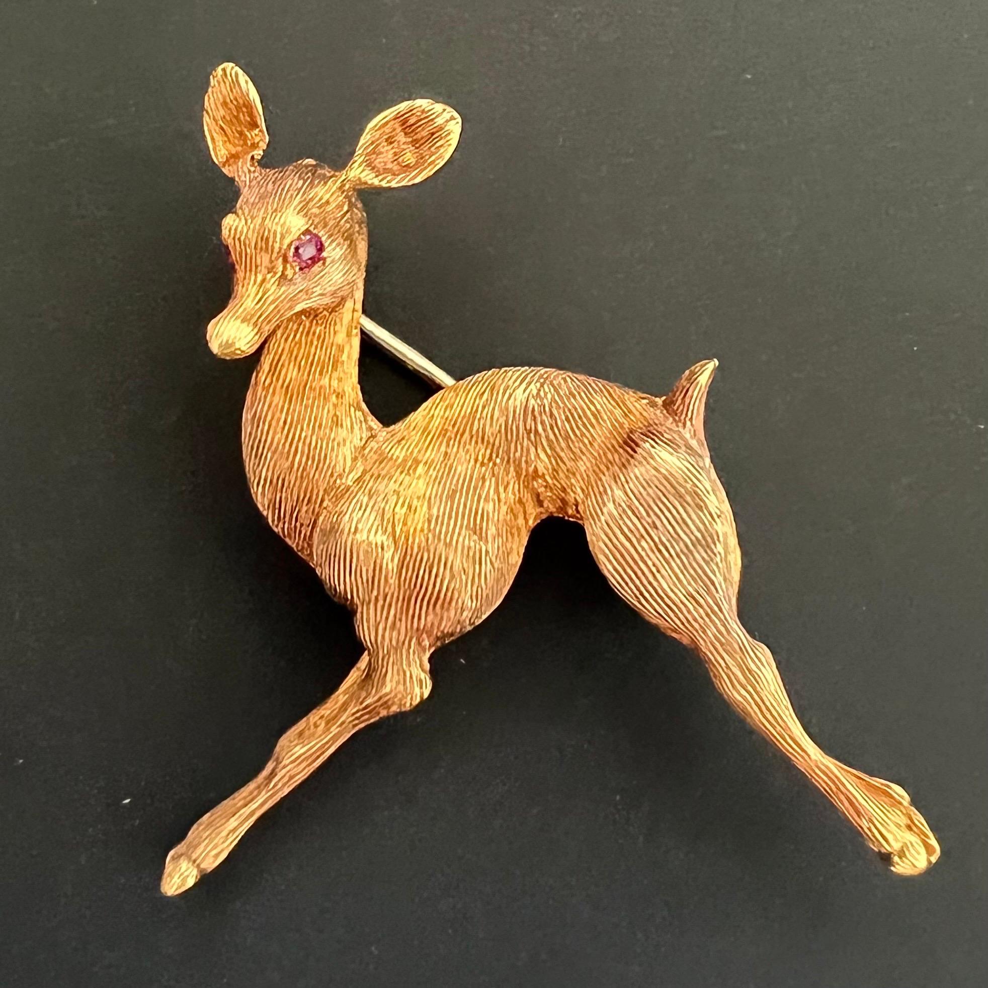 Broche vintage de oro de ciervo de Aldo Garavelli, Italia ca. 1950 Modernista en venta