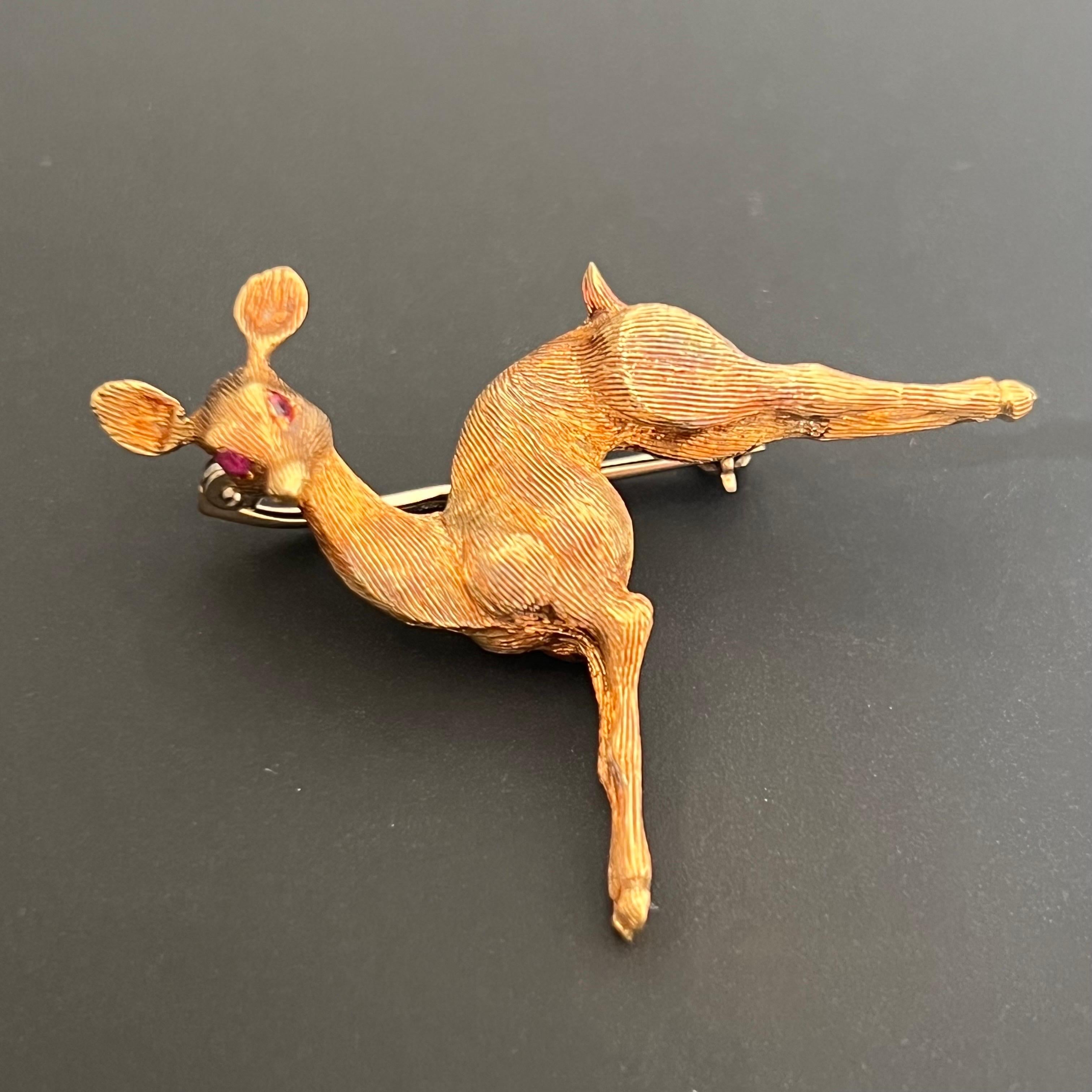 Broche vintage de oro de ciervo de Aldo Garavelli, Italia ca. 1950 Corte brillante en venta