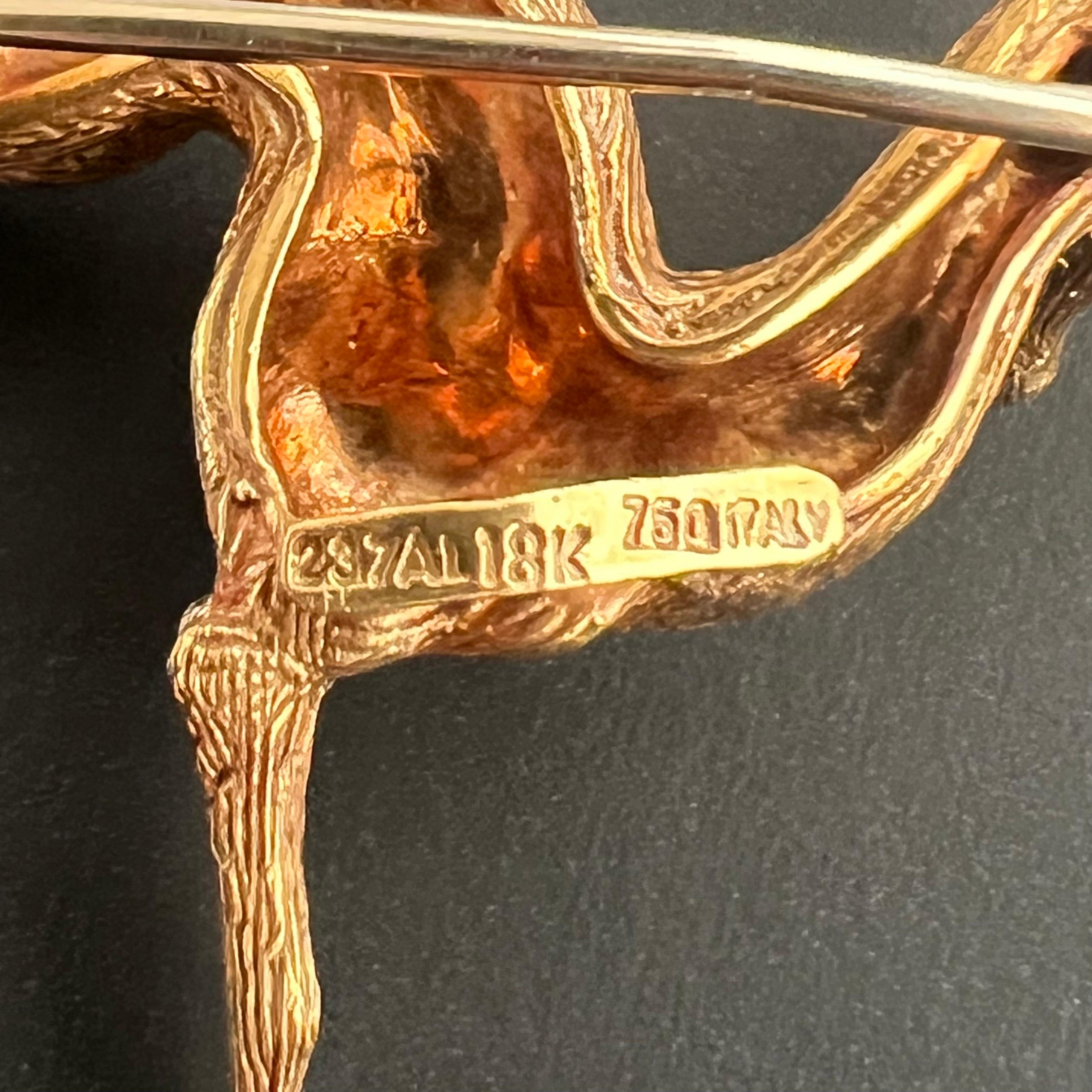 Broche vintage de oro de ciervo de Aldo Garavelli, Italia ca. 1950 en Bueno estado para la venta en Rotterdam, NL