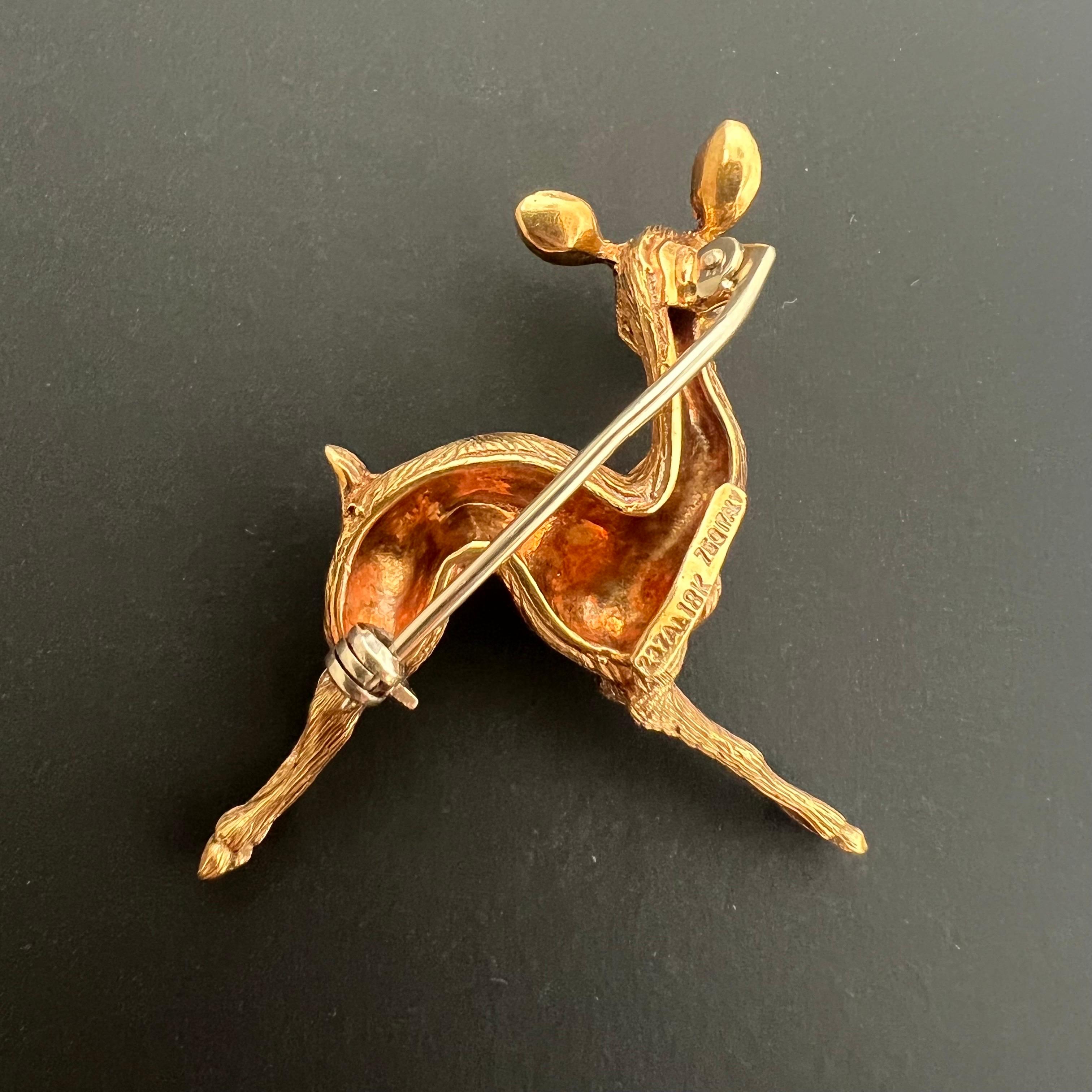 Femenino o masculino Broche vintage de oro de ciervo de Aldo Garavelli, Italia ca. 1950 en venta