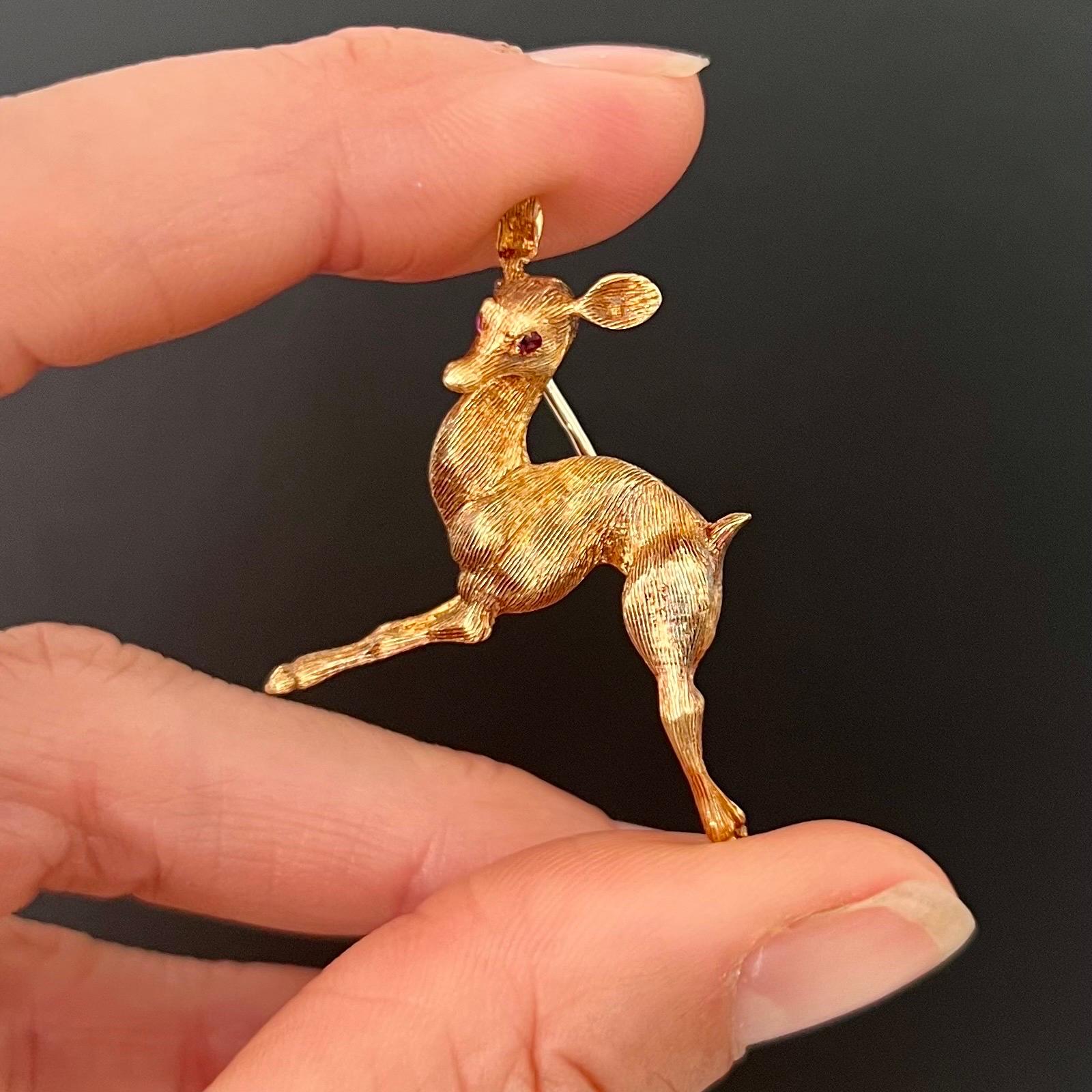 Broche vintage de oro de ciervo de Aldo Garavelli, Italia ca. 1950 en venta 2