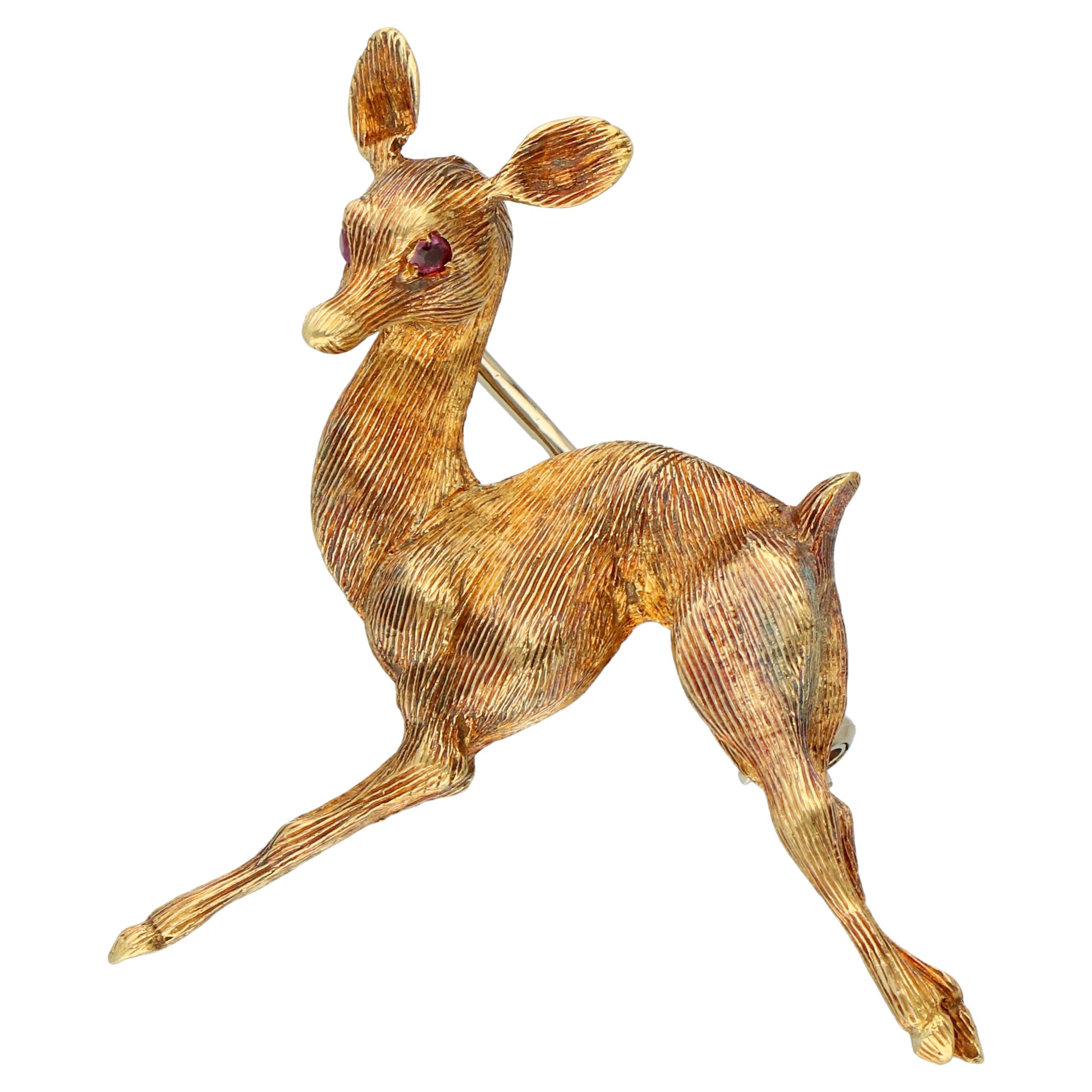 Vintage Gold Deer Brooch by Aldo Garavelli, Italy ca. 1950
