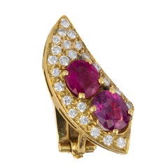 Vintage Gold Diamond and Ruby Crescent Earrings
