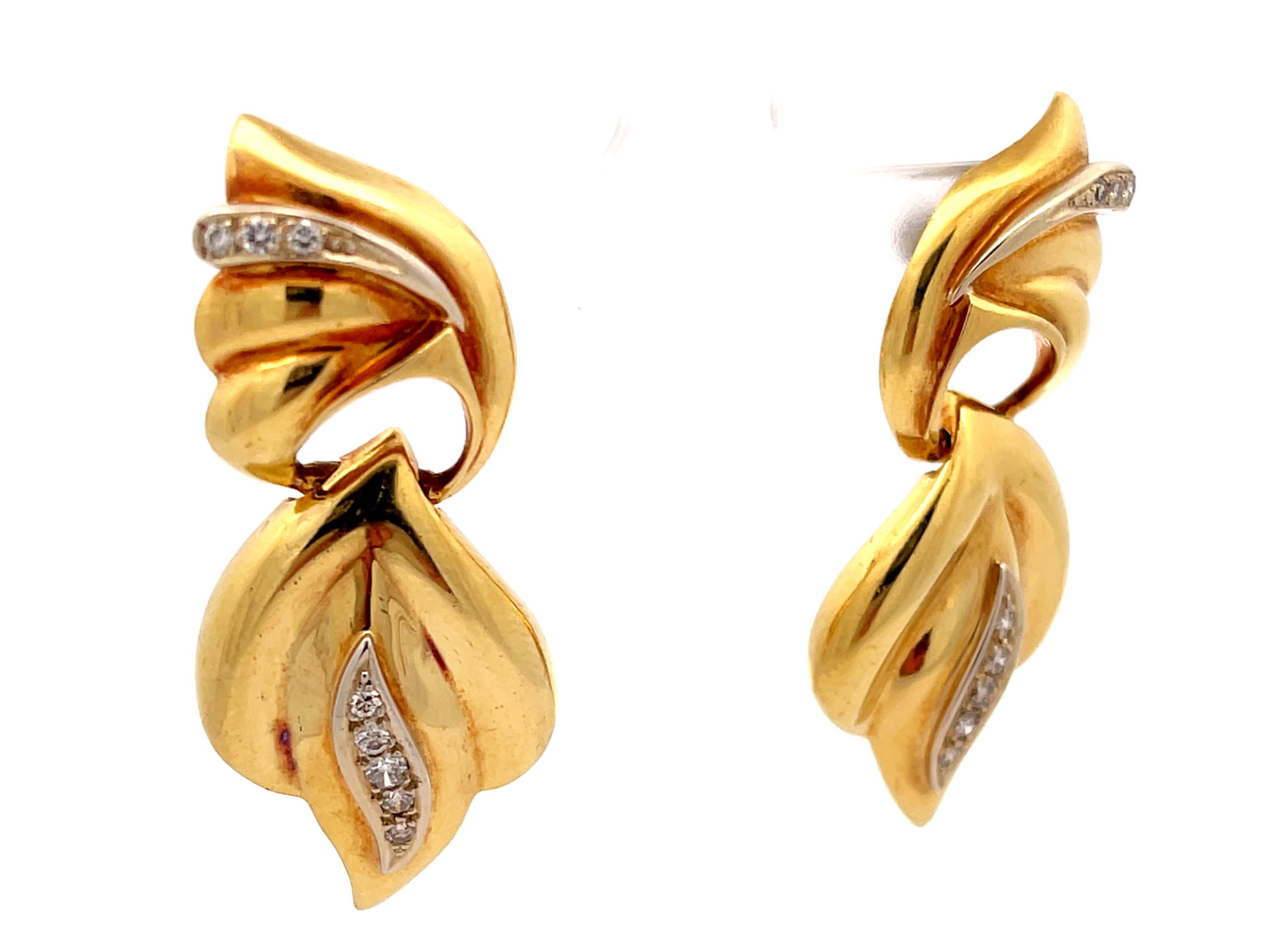 Modern Vintage Gold Diamond Dangle Earrings in 14k Yellow Gold For Sale