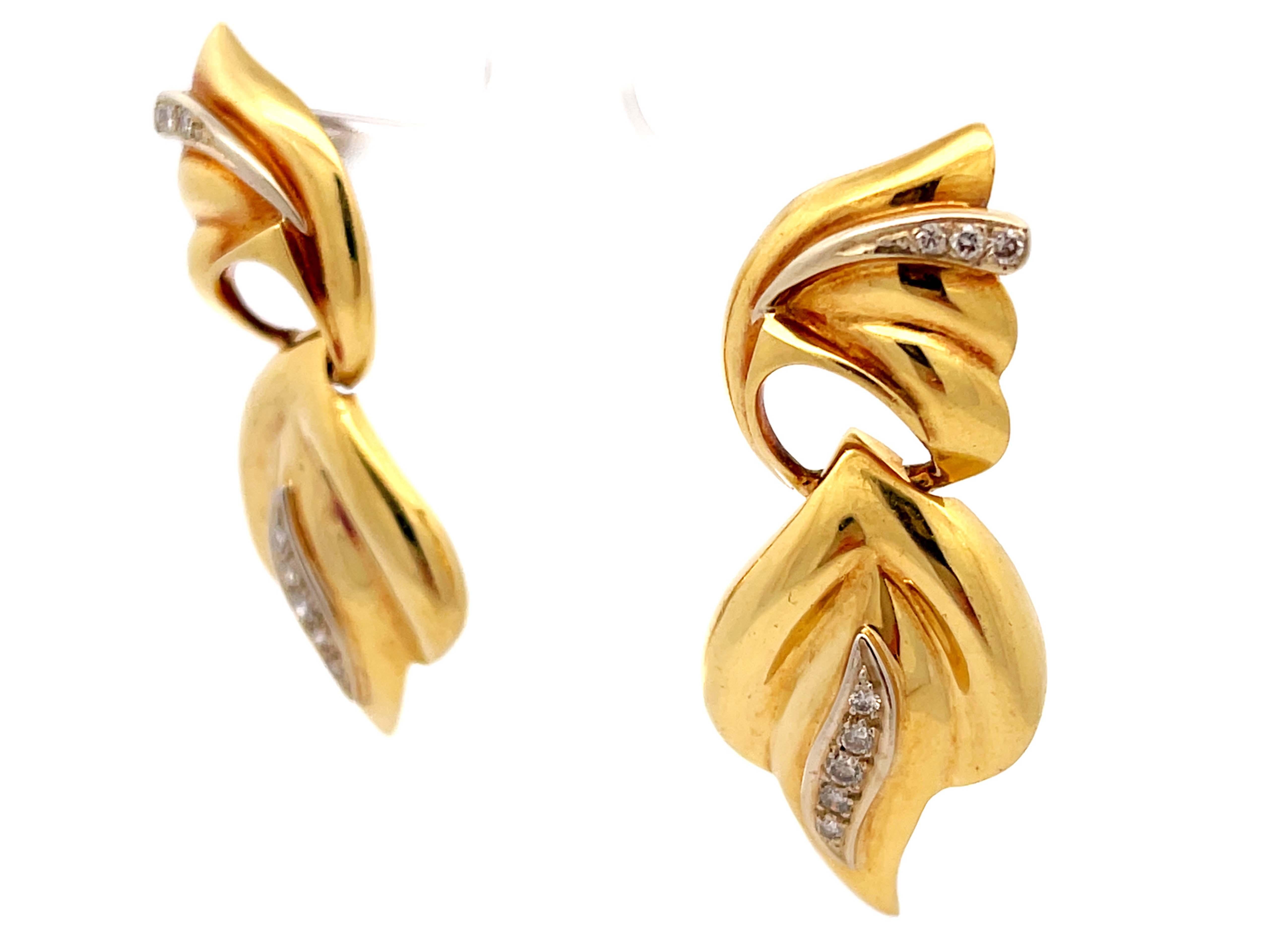 Taille brillant Boucles d'oreilles pendantes en or jaune 14k et diamant Vintage en vente