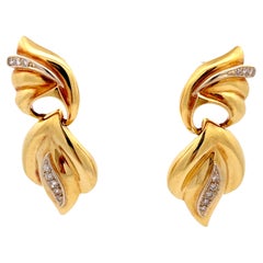Boucles d'oreilles pendantes en or jaune 14k et diamant Vintage