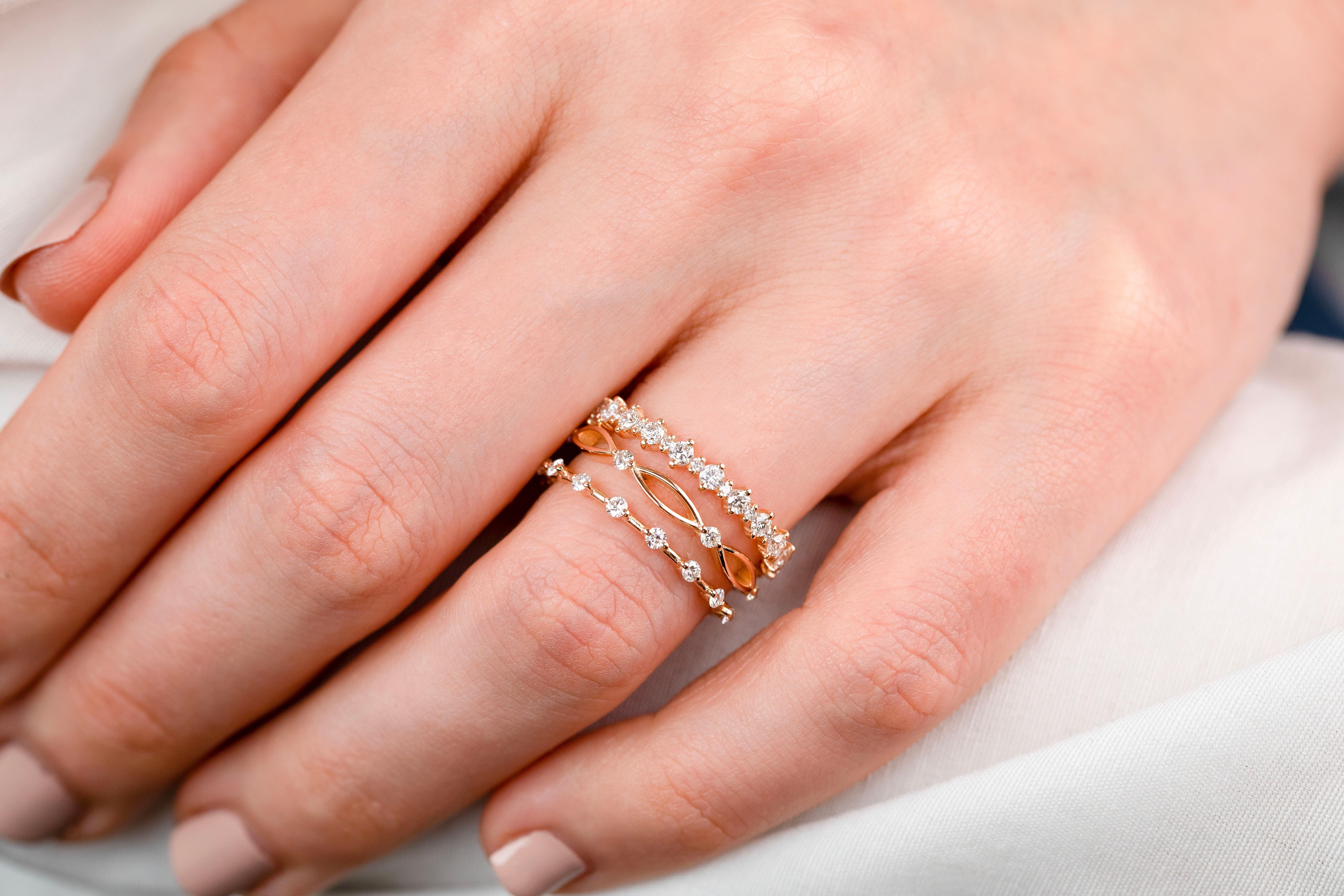 Anillo de compromiso de diamantes en oro vintage, alianza de boda, 0,8 ct alianza de boda en venta 3