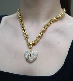 Vintage Gold Diamond Heart Pendant Chain Necklace