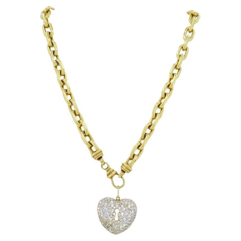 Vintage Gold Diamond Heart Pendant Chain Necklace