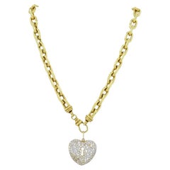 Vintage Gold Diamond Heart Pendant Chain Necklace