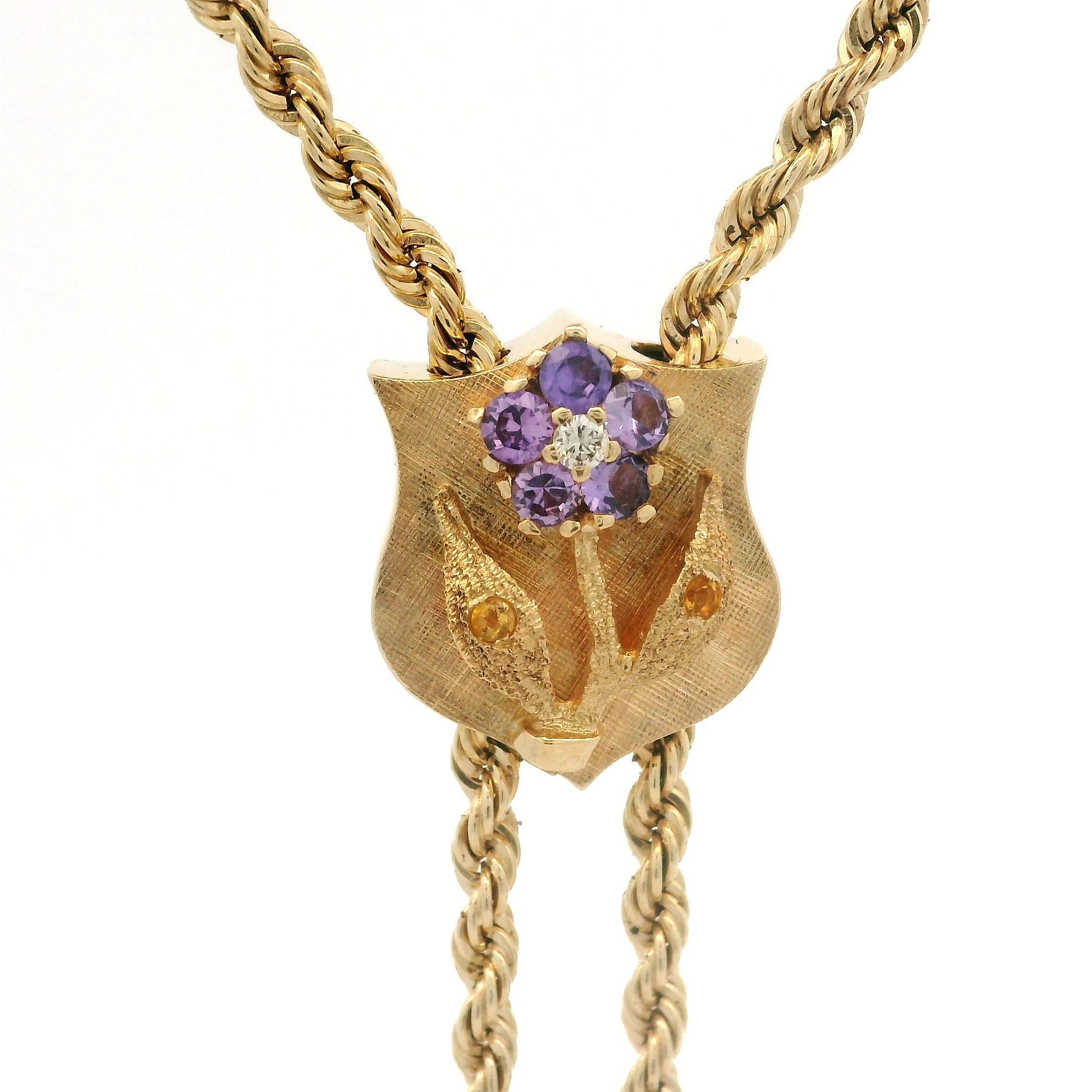 Vintage Gold Diamond Purple Flower Tassel Adjustable Lariat Rope Necklace Chain 3