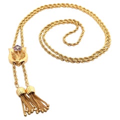Vintage Gold Diamond Purple Flower Tassel Adjustable Lariat Rope Necklace Chain