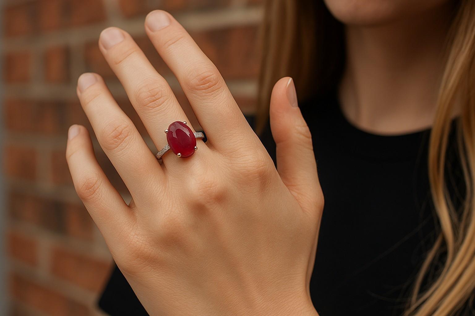 Contemporain Bague vintage en or certifiée GIA, rubis de Birmanie cabochon non chauffé de 3,10 carats en vente