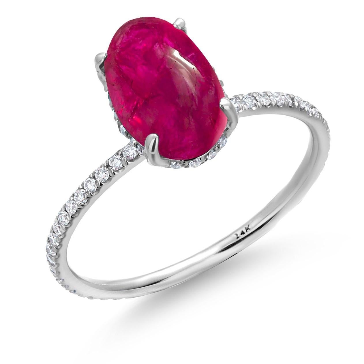 Vintage Gold Diamond Ring GIA Certified 3.10 Carat No Heat Burma Cabochon Ruby For Sale 1