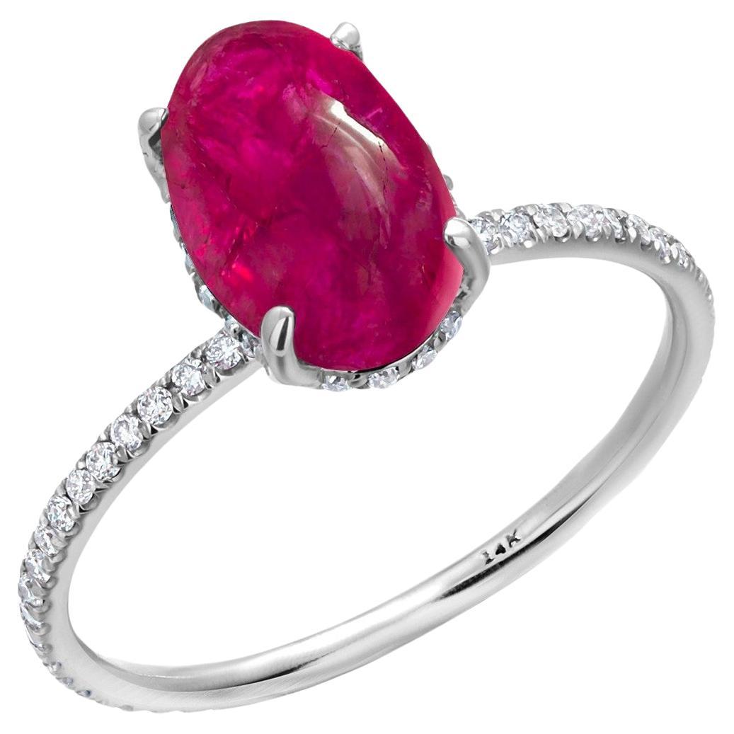 Vintage Gold Diamond Ring GIA Certified 3.10 Carat No Heat Burma Cabochon Ruby