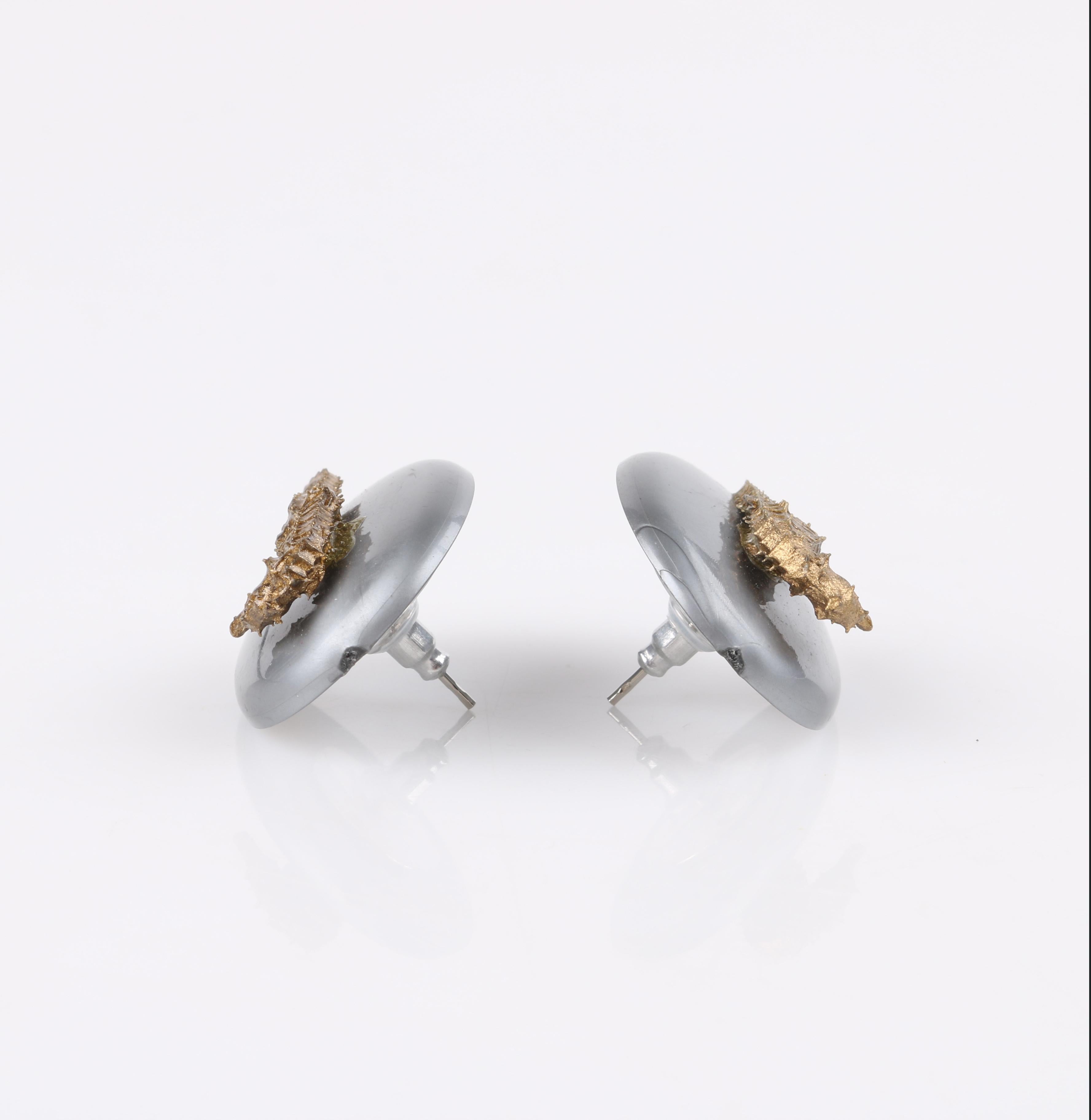 VINTAGE Gold getaucht Echtes Seepferdchen Skelett Grau Lucite Scheibe Ohrringe  Damen im Angebot