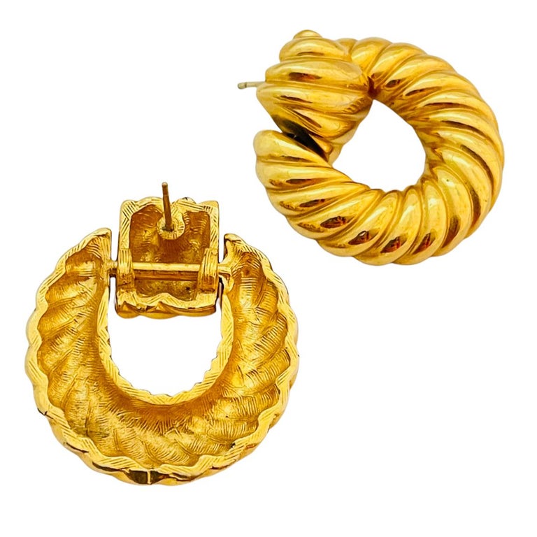 Vintage gold door knocker dangle earrings For Sale at 1stDibs