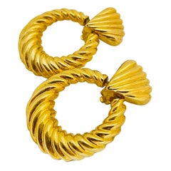 Vintage gold door knocker designer runway clip on earrings