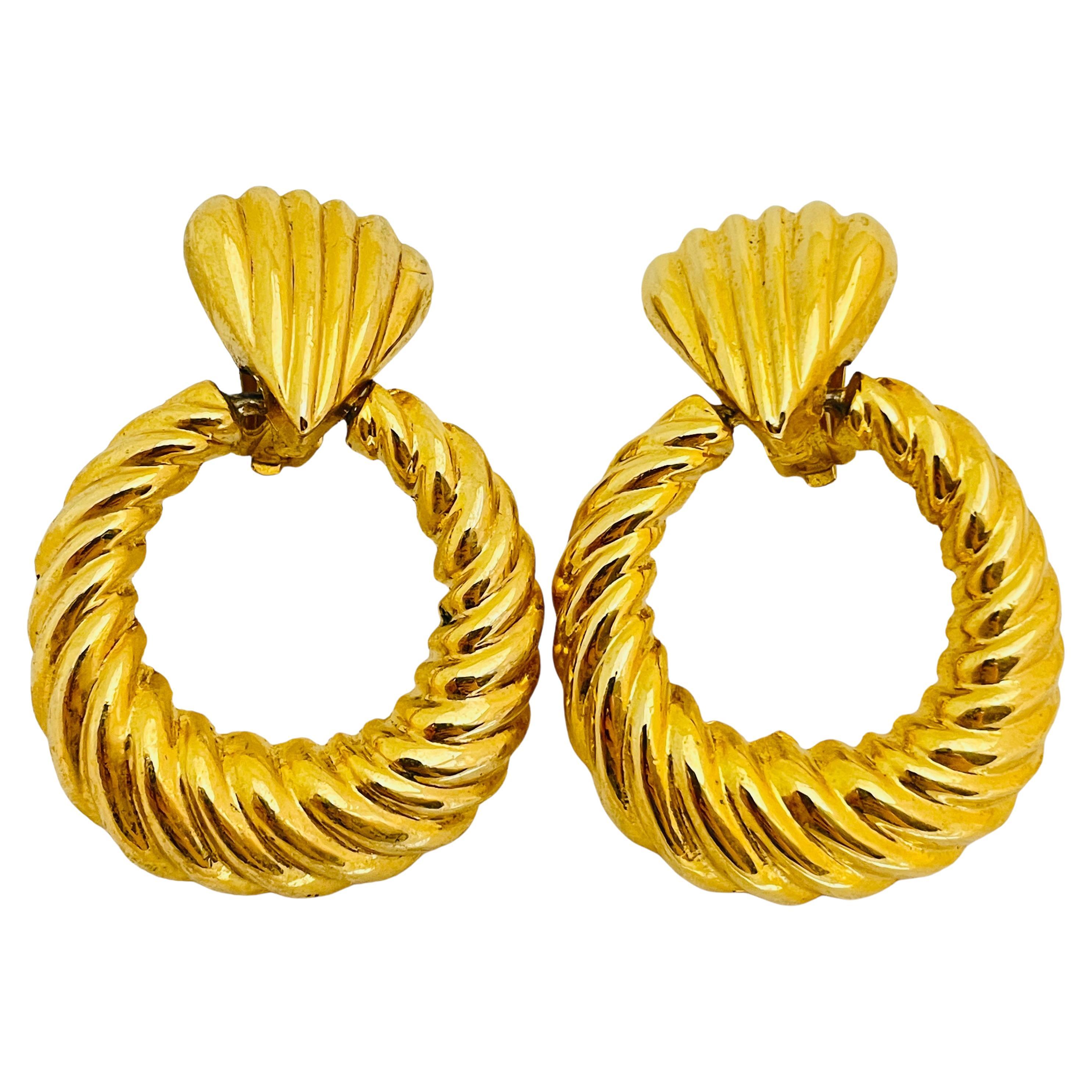 Vintage gold door knocker designer runway clip on earrings For Sale