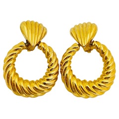 Vintage gold door knocker designer runway clip on earrings