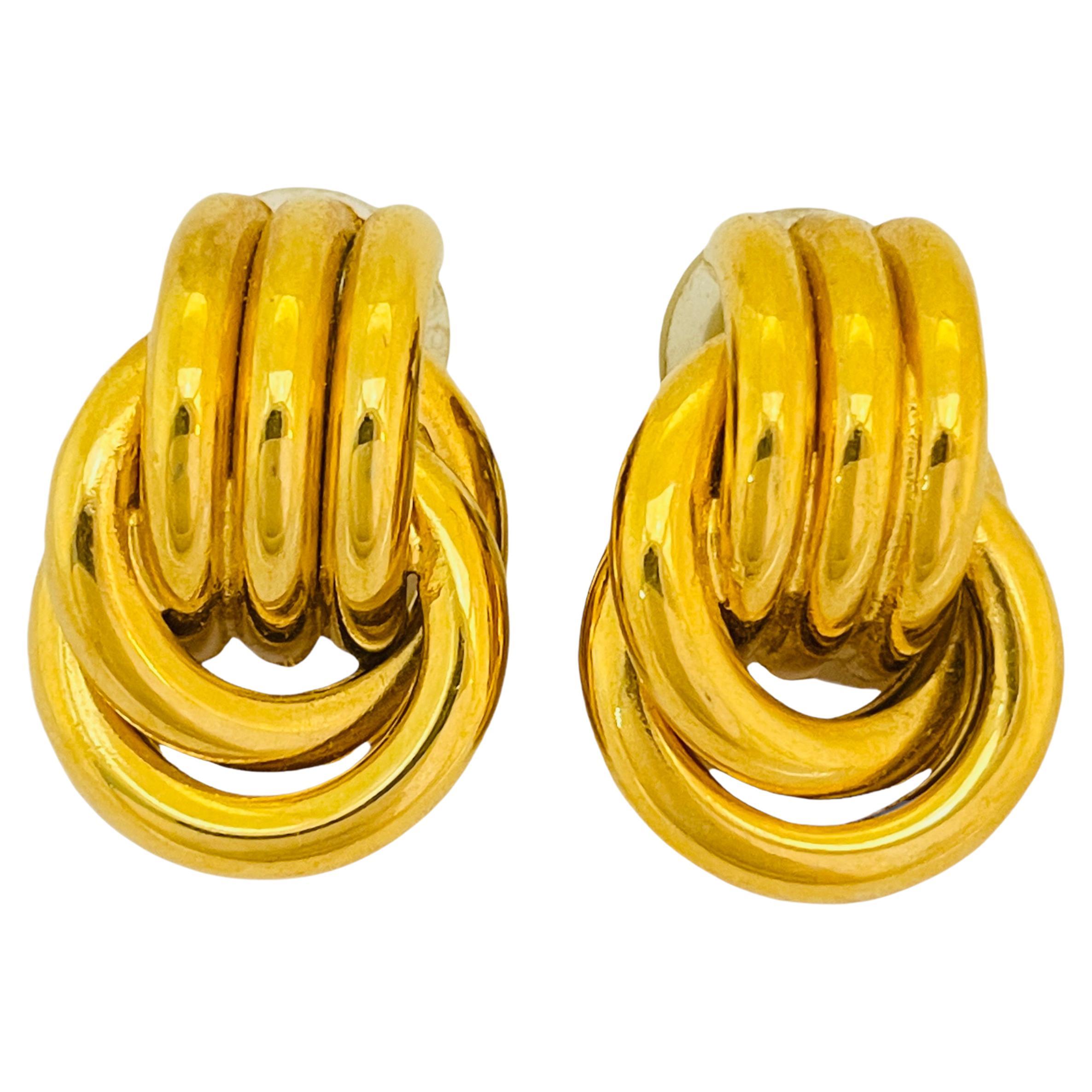 Vintage gold door knocker designer runway pierced earrings For Sale at