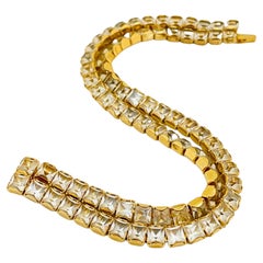 Vintage gold double row rhinestone designer runway bracelet