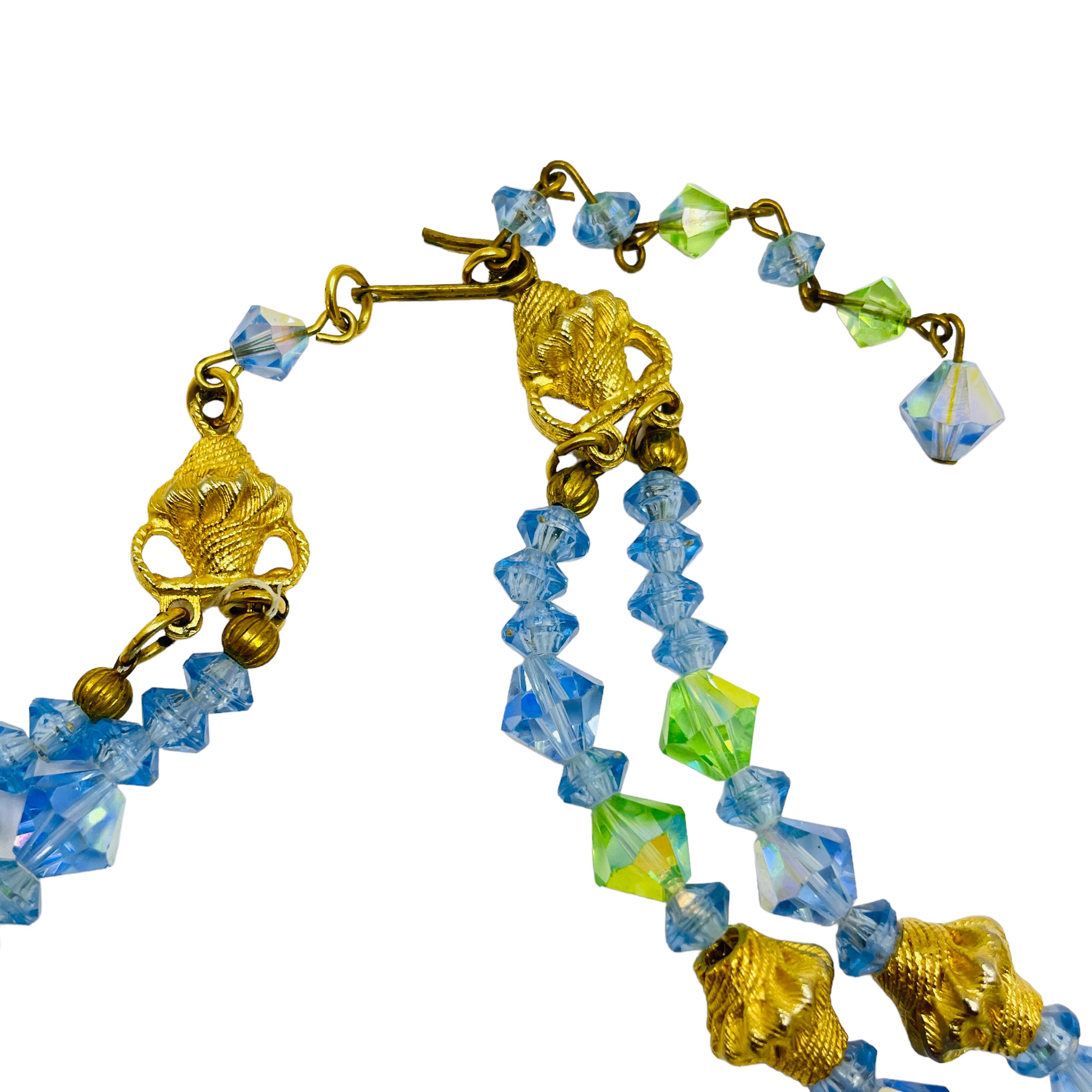 Collier vintage en perles de cristal à double brin d'or Bon état - En vente à Palos Hills, IL