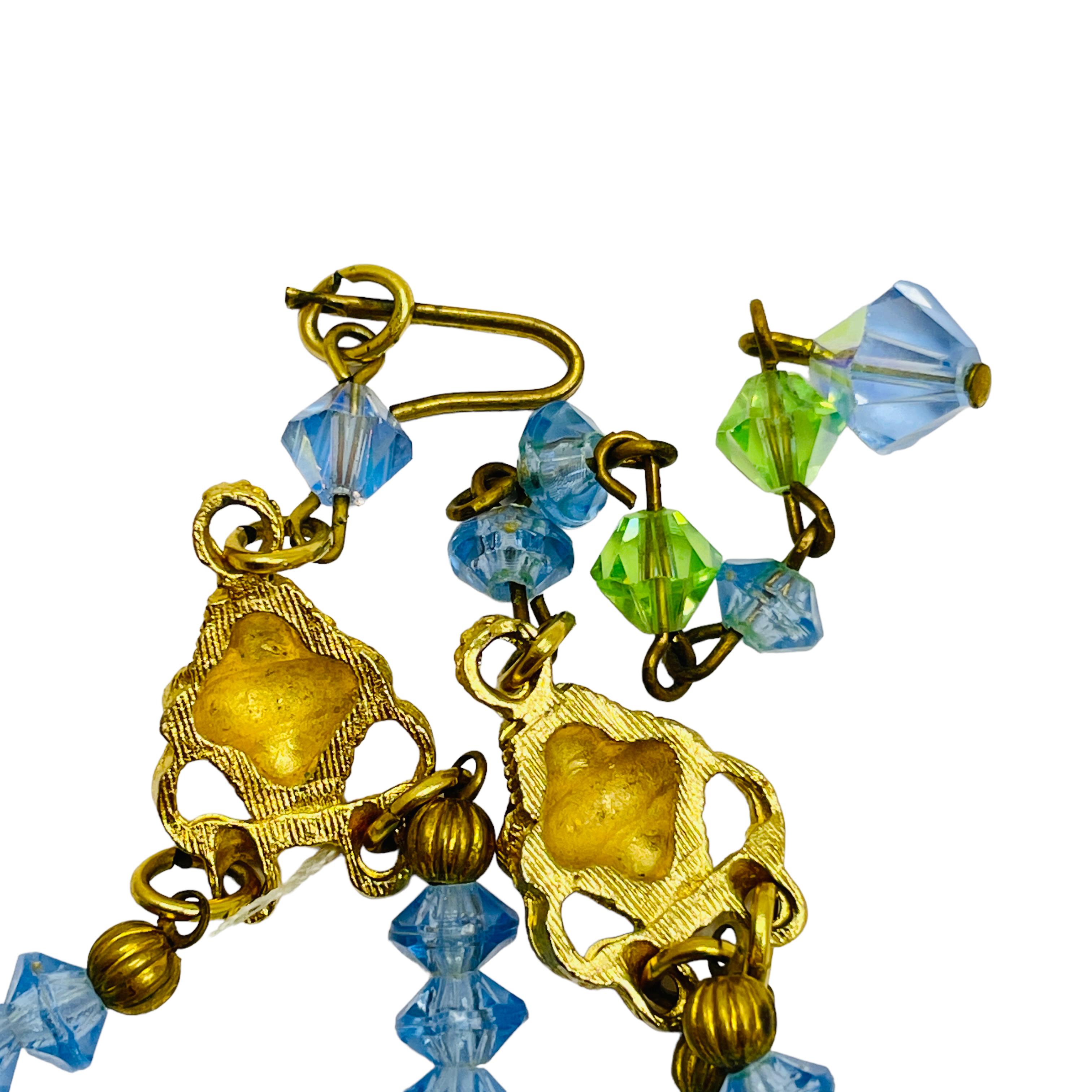 Collier vintage en perles de cristal à double brin d'or Unisexe en vente