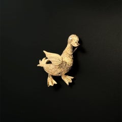 Vintage Gold Duck with Diamond Eye Brooch Pin Modernist Style Estate